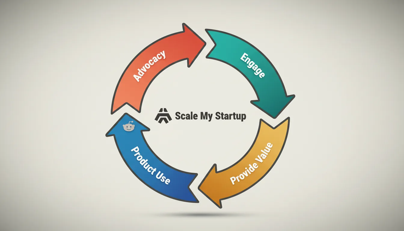 A stylized graphic of a community loop, with arrows flowing from 